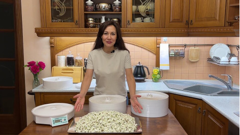 Сушилка Ezidri Snackmaker FD500 в собранном виде на домашней кухне, рядом подготовленное сырьё